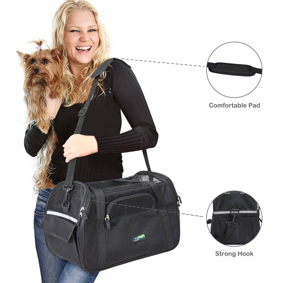GooPaws Soft Sided Travel Carrier in Black For Dogs and Cats