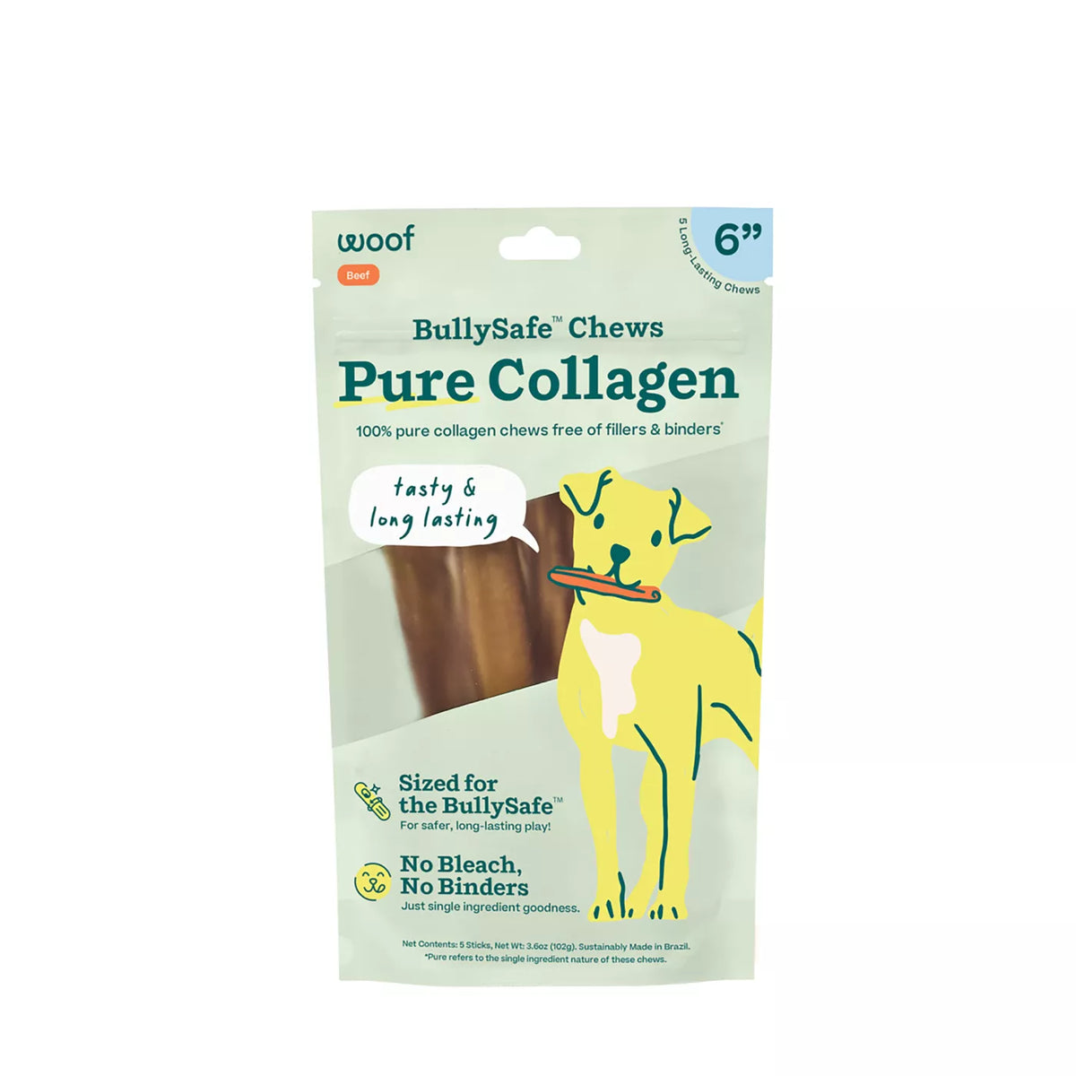 Woof BullySafe Refill Collagen Chew Bully Sticks 6" Dog Treat