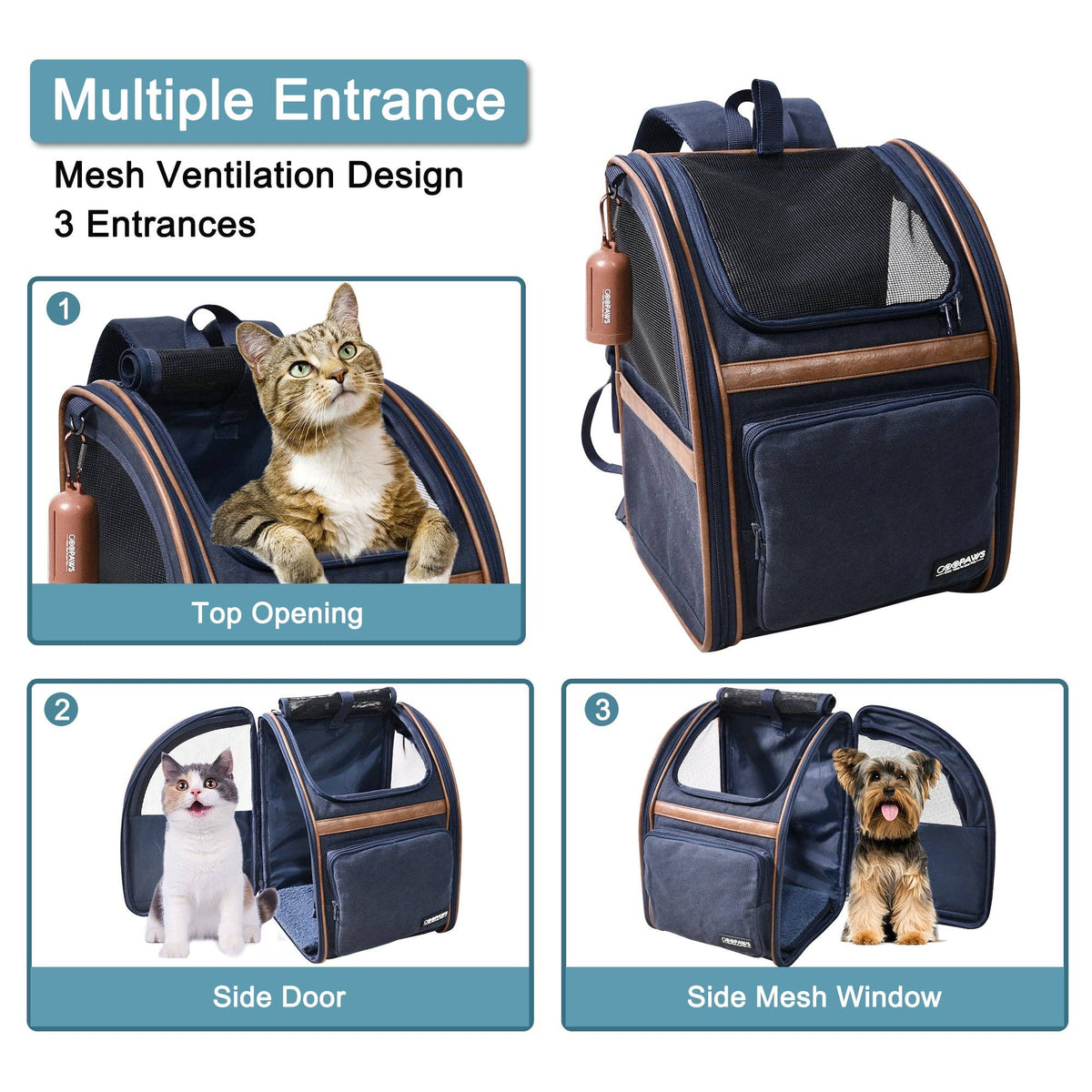 GooPaws Soft Sided Mesh Travel Carrier Backpack for Dogs and Cats