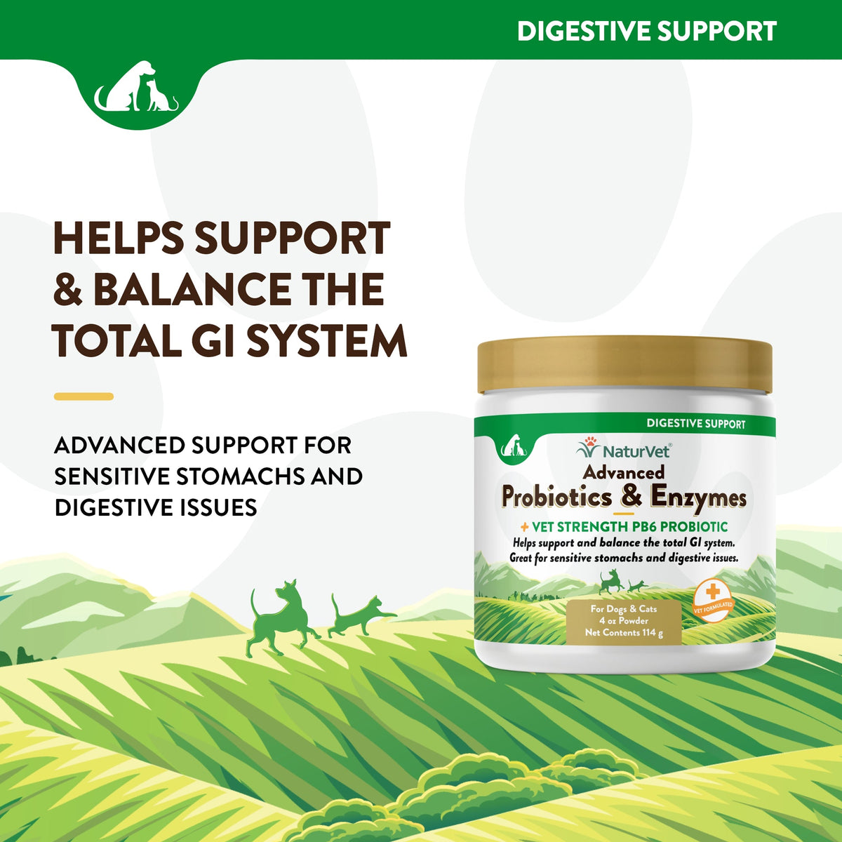 NaturVet Advanced Probiotic & Enzymes Powder for Dogs and Cats