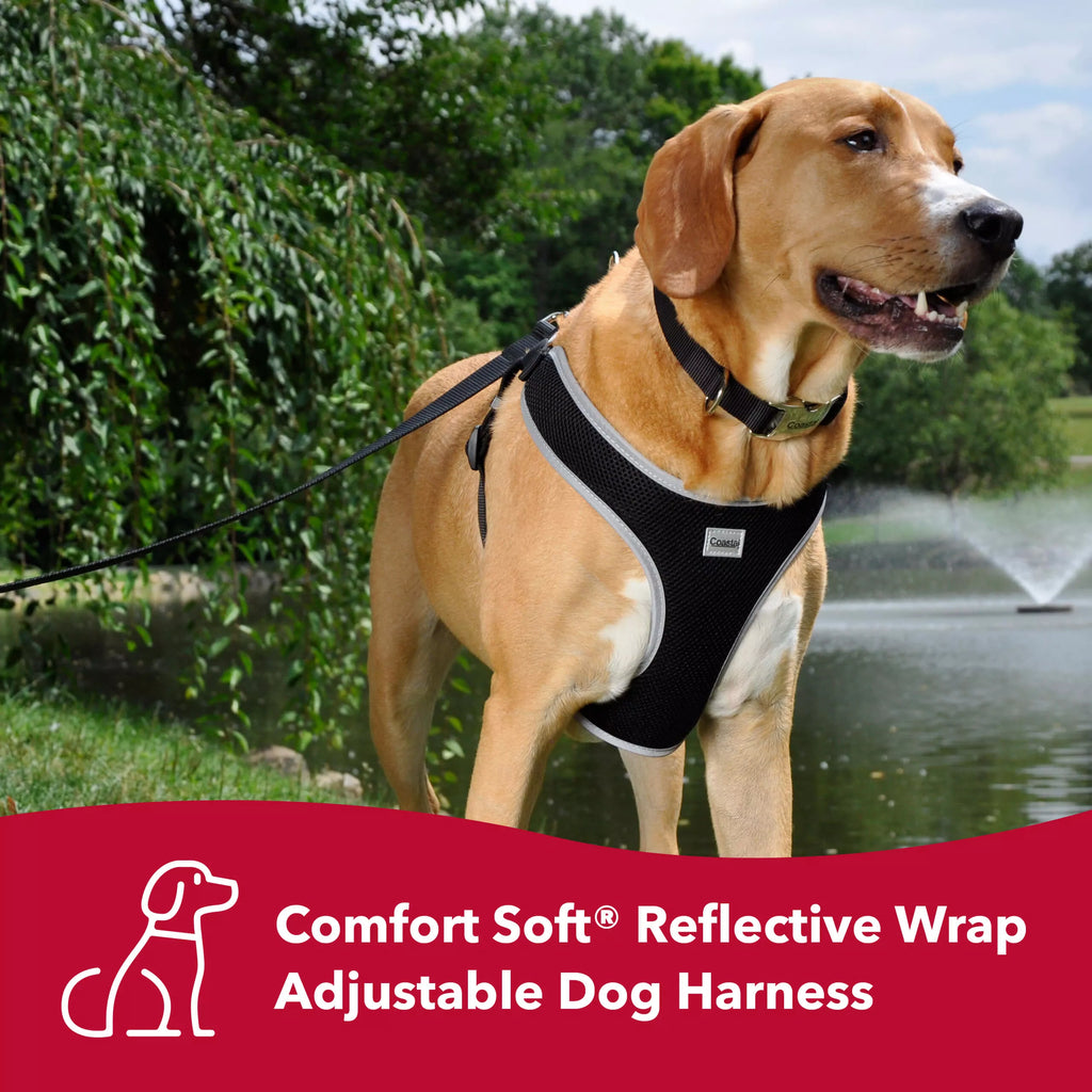 Comfort Soft Reflective Wrap Adjustable Dog Harness, Black with Grey