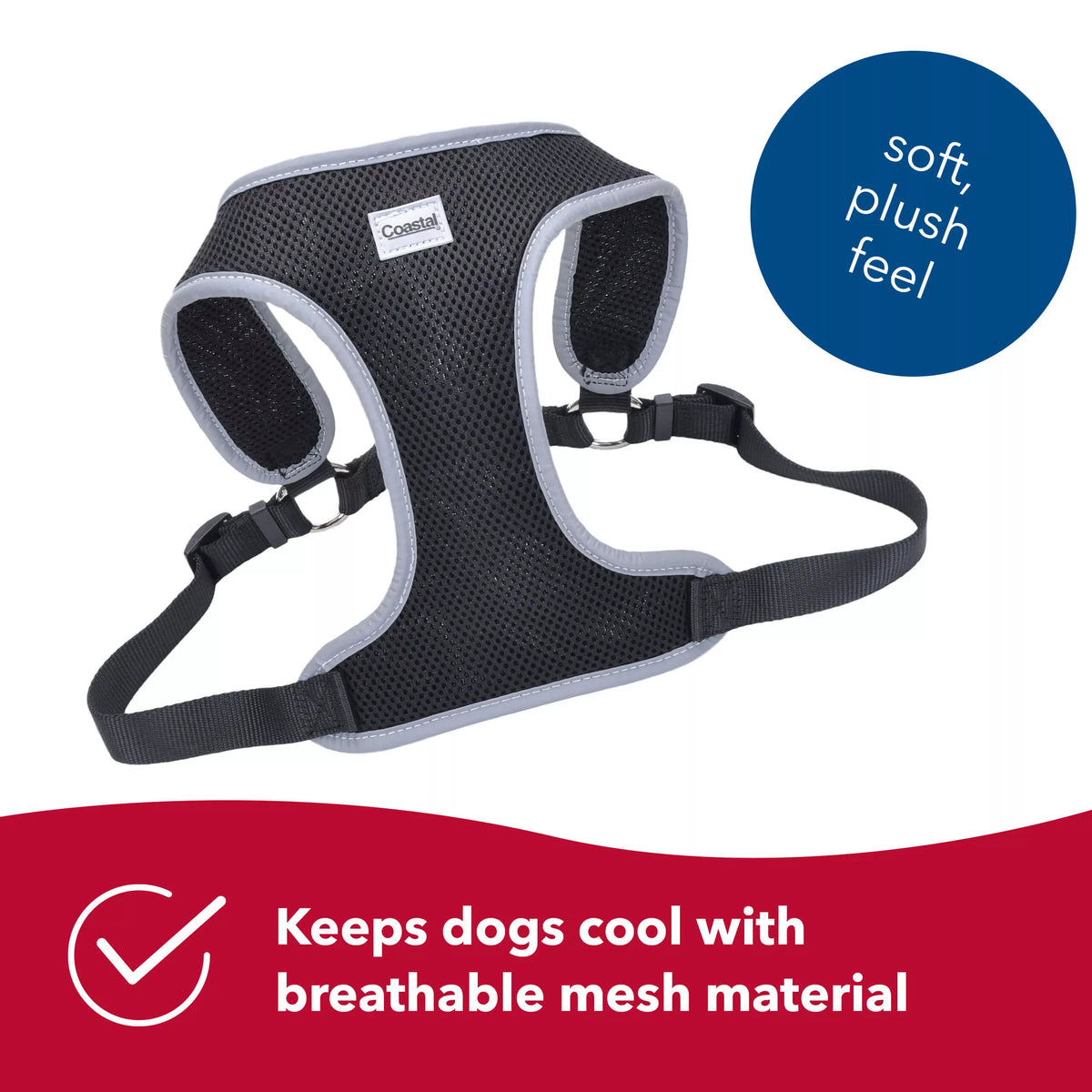 Comfort Soft Reflective Wrap Adjustable Dog Harness, Black with Grey