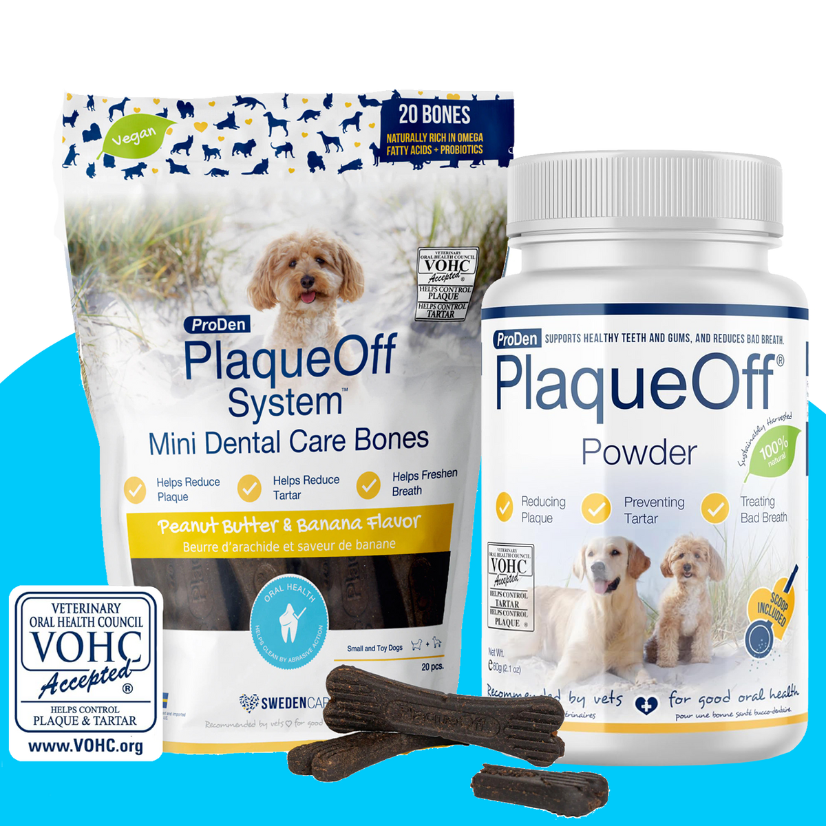 PlaqueOff Dental Duo for Dogs With Peanut Butter & Banana Bones