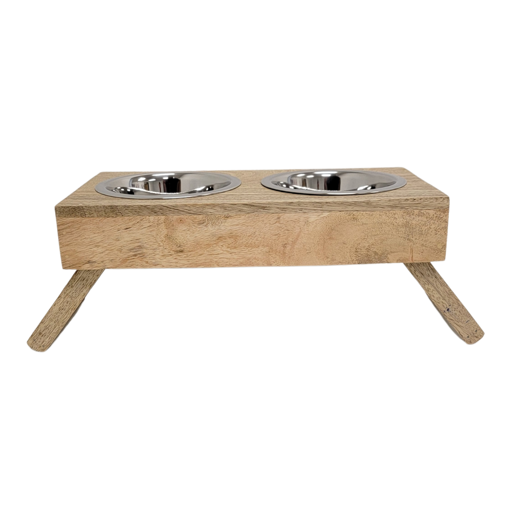Eco-Friendly Elevated Dog Wood Feeder in Natural Wood Finish