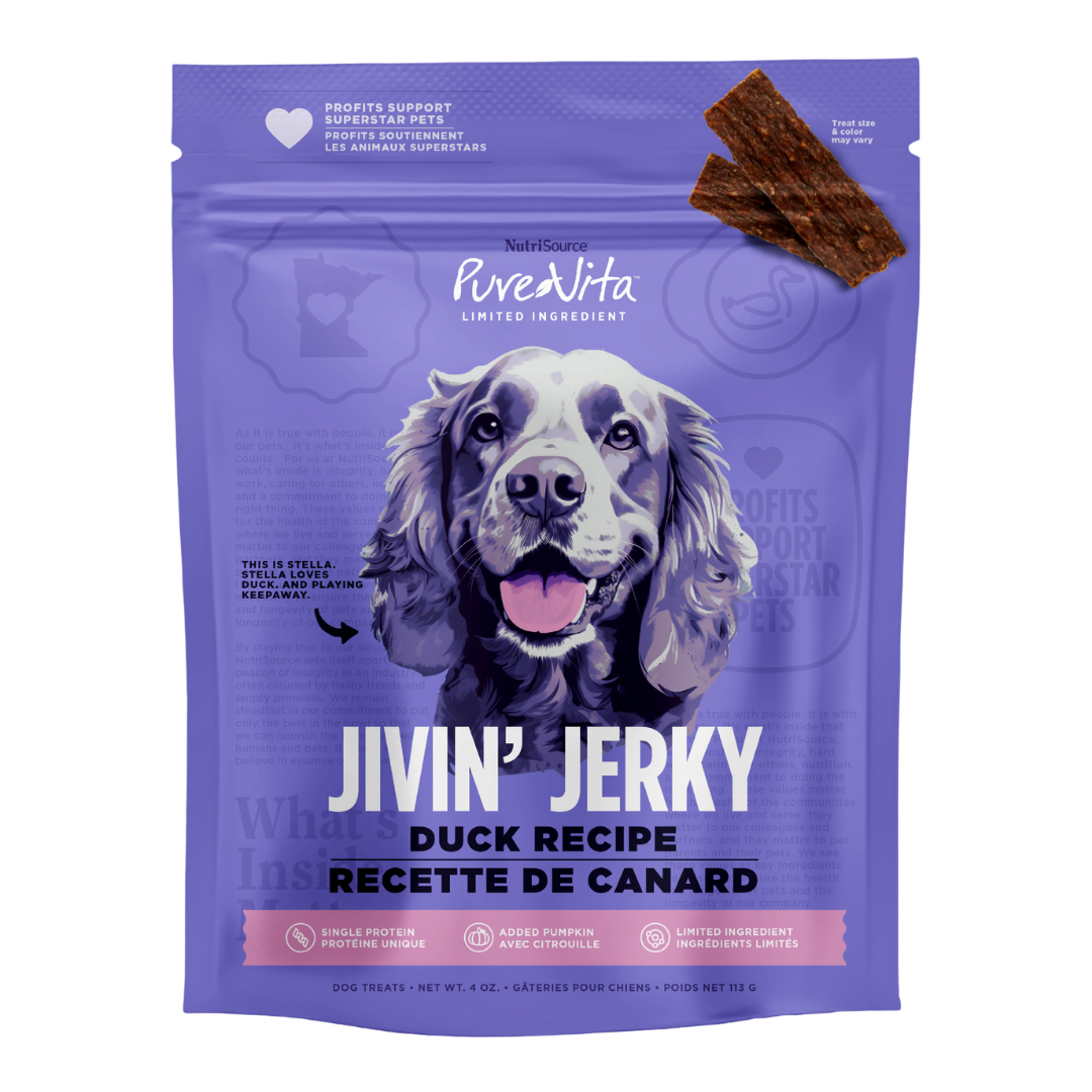 NutriSource PureVita Jivin' Jerky Limited Ingredient Duck Recipe Dog Treat