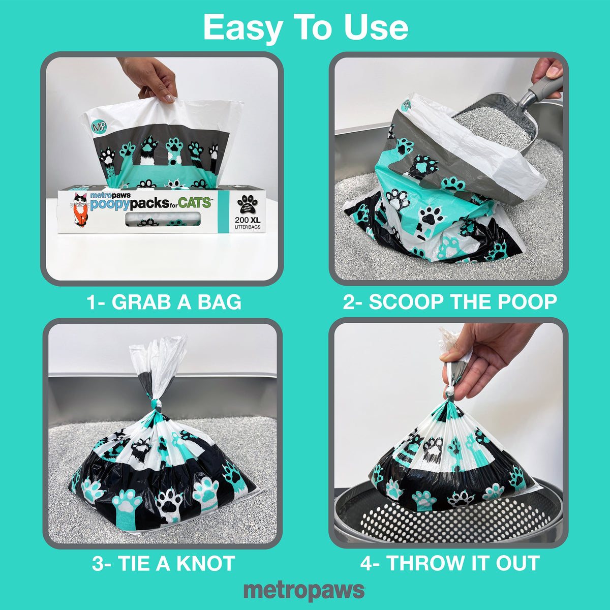 Metro Paws Poopy Packs Ultra Degradable Unscented Cat Litter Bags, 200 Count