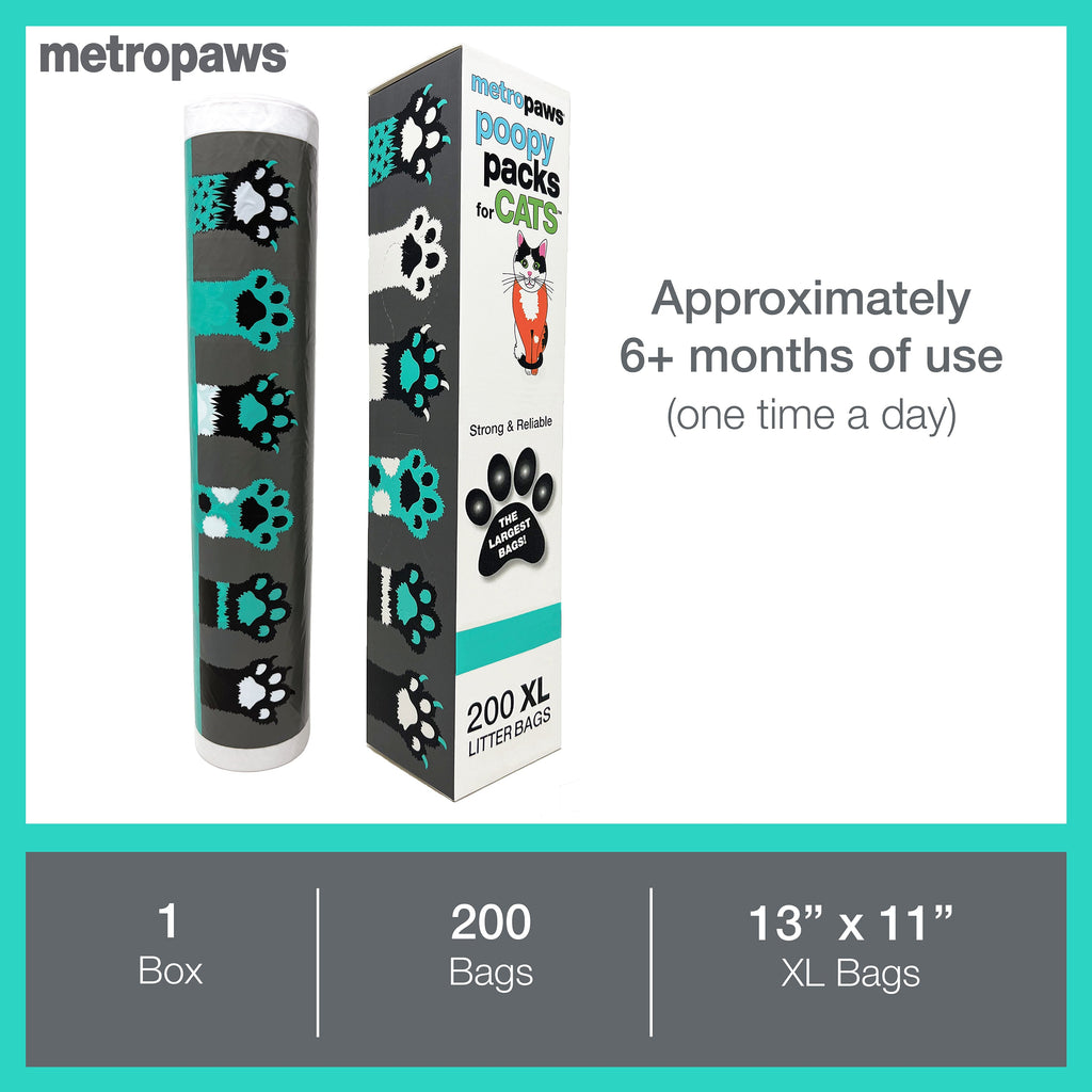 Metro Paws Poopy Packs Ultra Degradable Unscented Cat Litter Bags, 200 Count