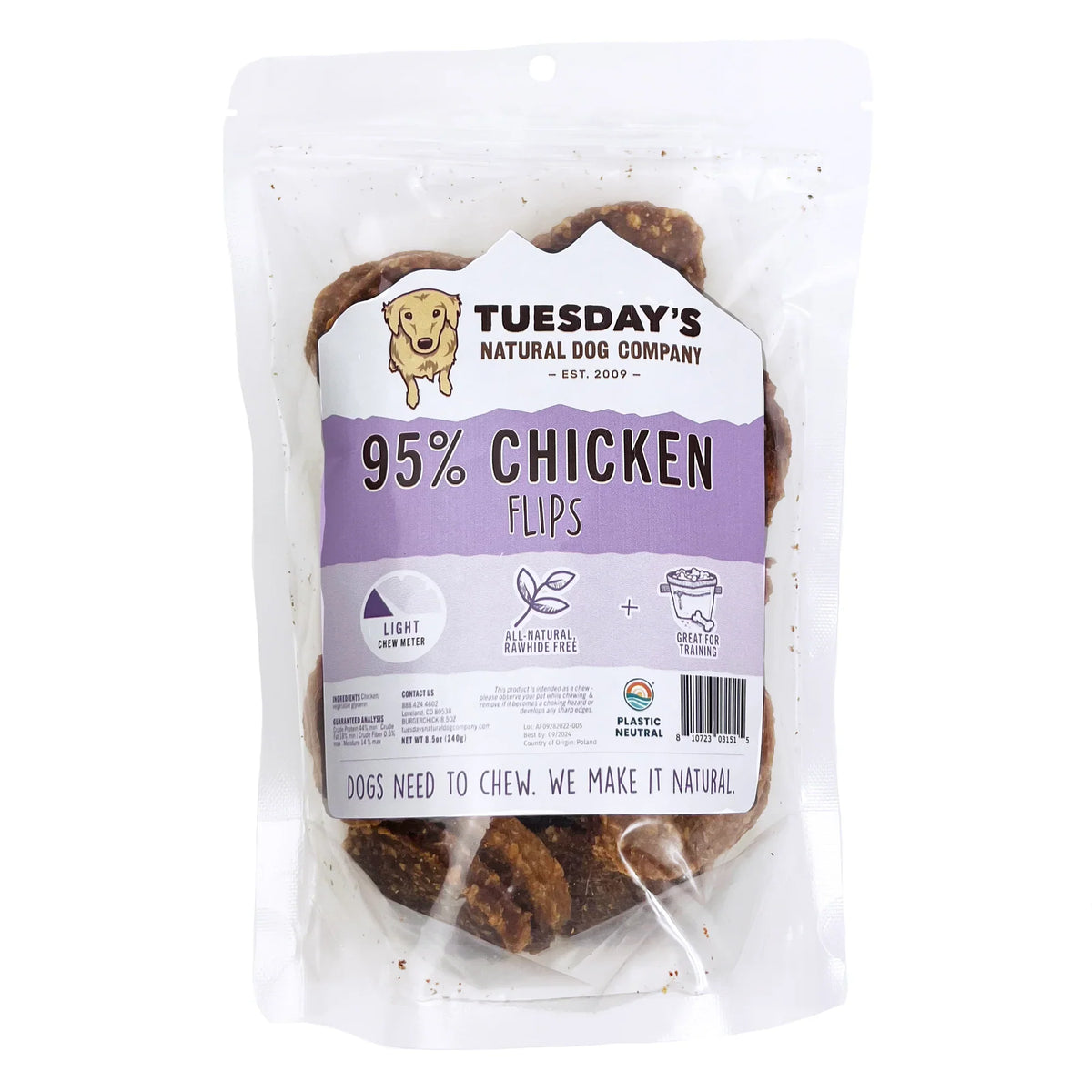 Tuesday's Natural Dog Company Chicken Flips Dog Treat
