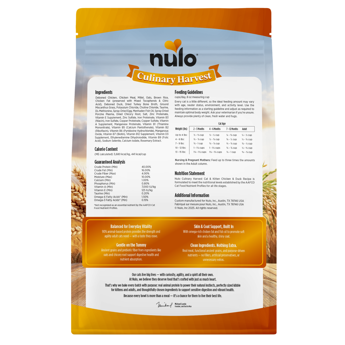 Nulo Culinary Harvest Baked Chicken & Duck Recipe Dry Cat & Kitten Food