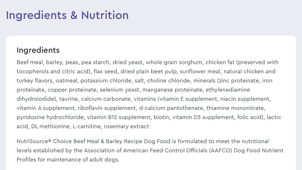 NutriSource Choice Beef Meal & Barley Recipe