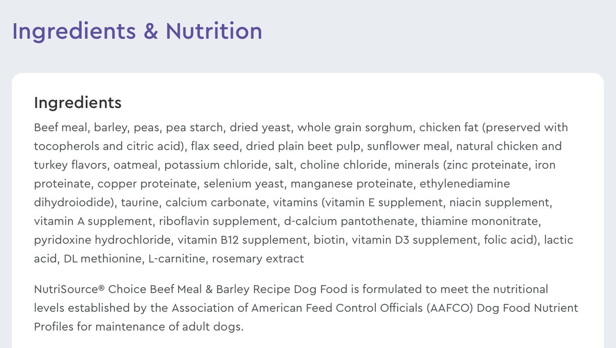 NutriSource Choice Beef Meal & Barley Recipe
