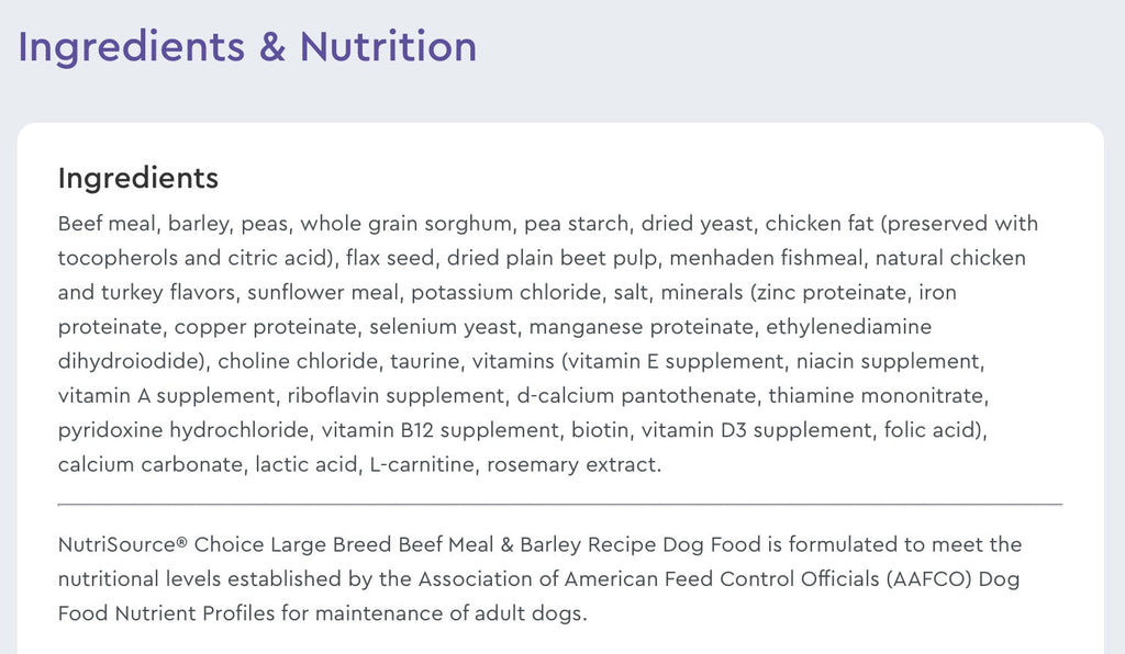 NutriSource Choice Large Breed Beef Meal & Barley Recipe