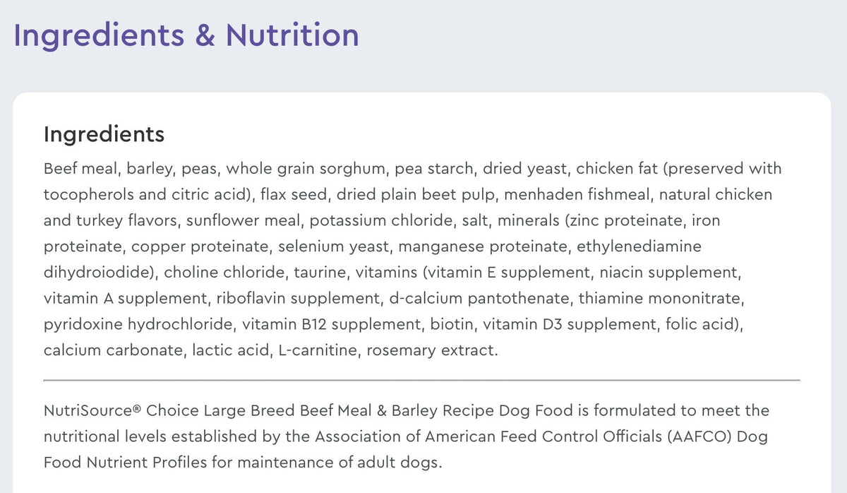 NutriSource Choice Large Breed Beef Meal & Barley Recipe