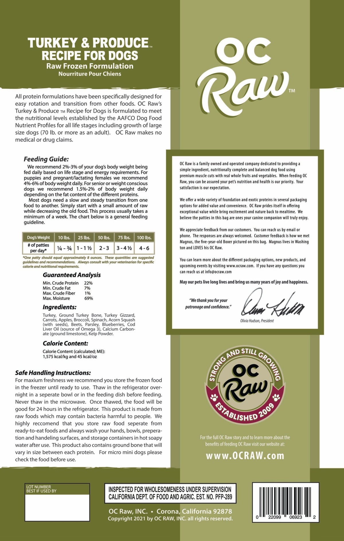 OC Raw Turkey & Produce Frozen Raw Dog Food