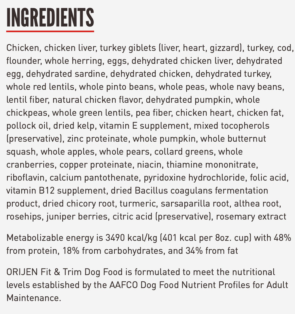 ORIJEN Grain Free Fit & Trim Dry Dog Food