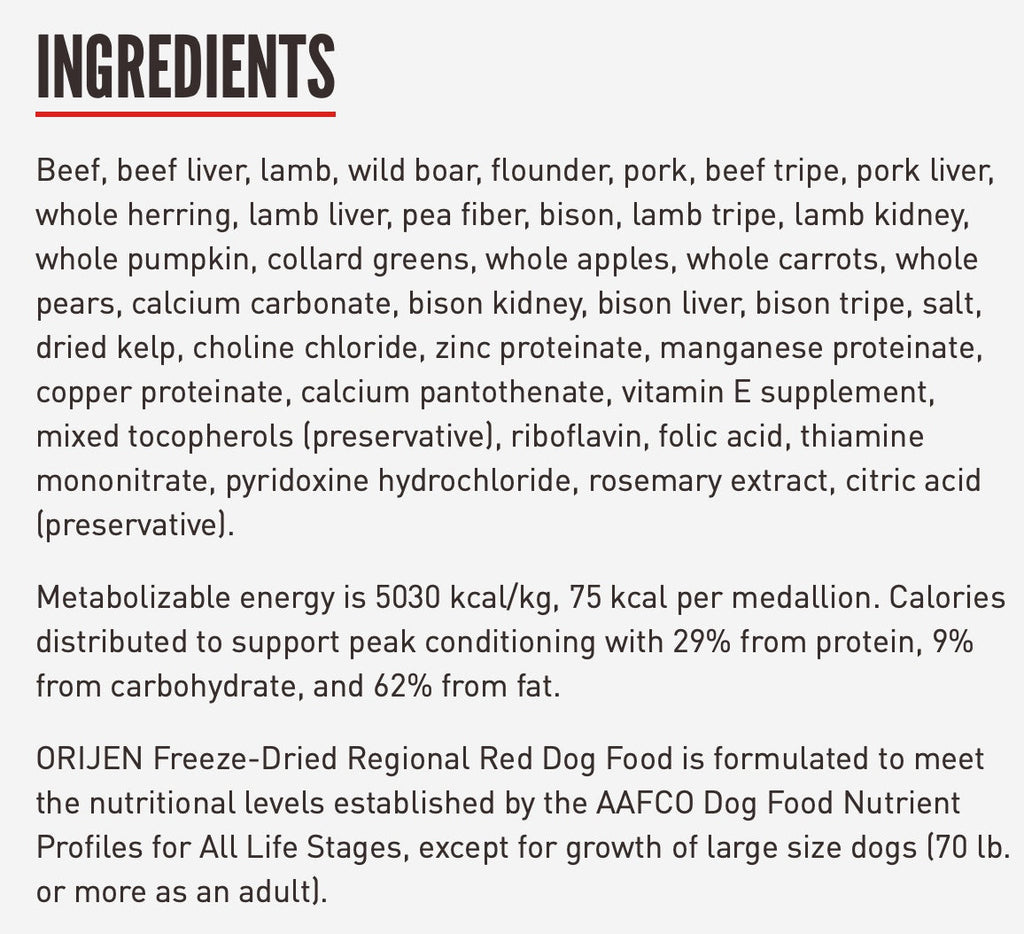 ORIJEN Regional Red Freeze Dried Dog Food