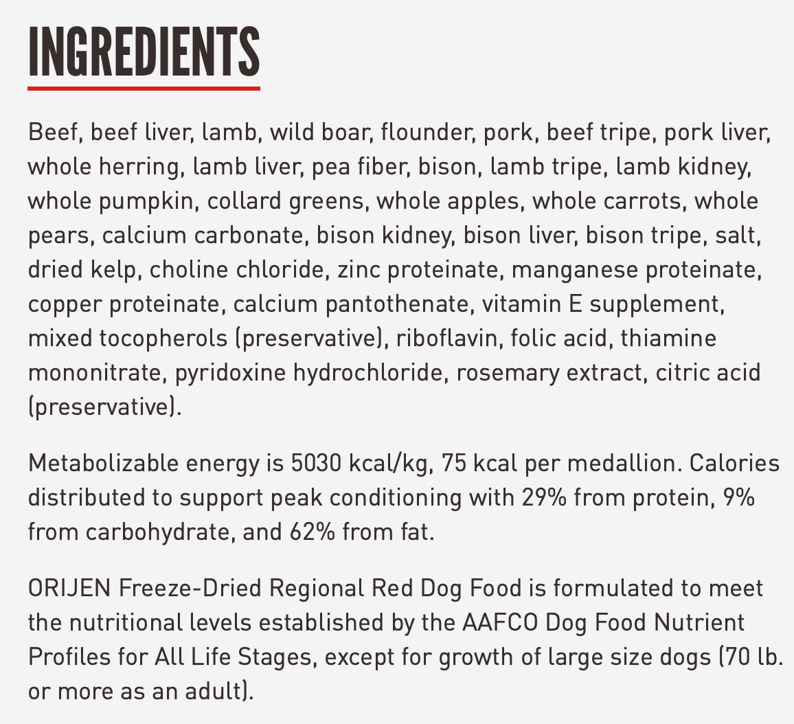 ORIJEN Regional Red Freeze Dried Dog Food