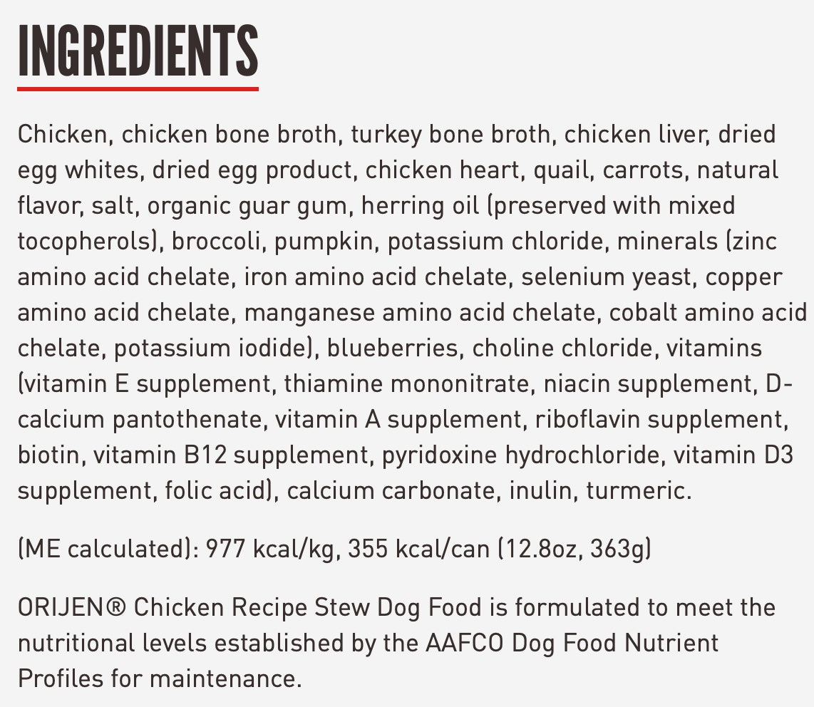 Orijen Premium Chicken Stew Recipe with Shredded Chicken & Eggs Canned Dog Food