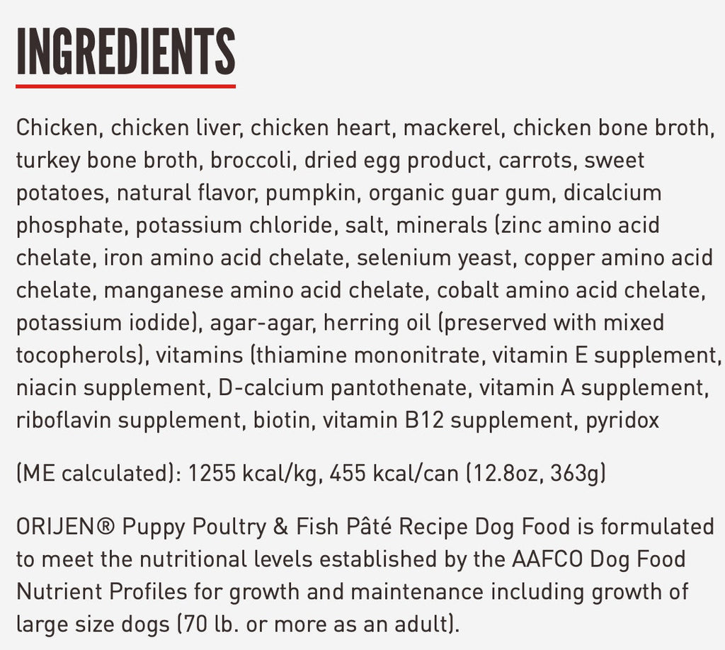 Orijen Premium Puppy Poultry & Fish Pate Canned Dog Food