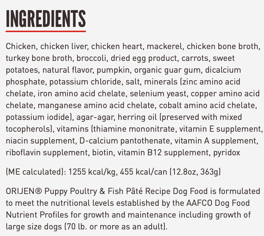 Orijen Premium Puppy Poultry & Fish Pate Canned Dog Food
