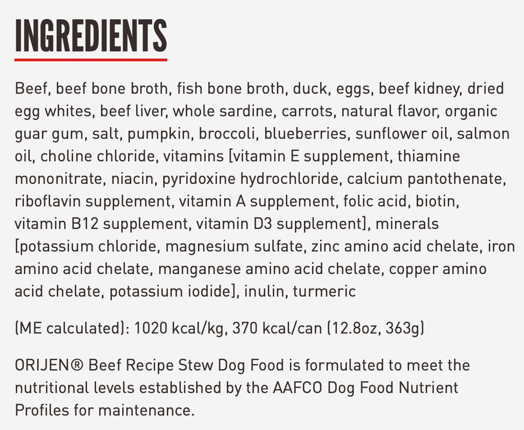 Orijen Premium Shredded Beef & Eggs Stew Recipe Canned Dog Food
