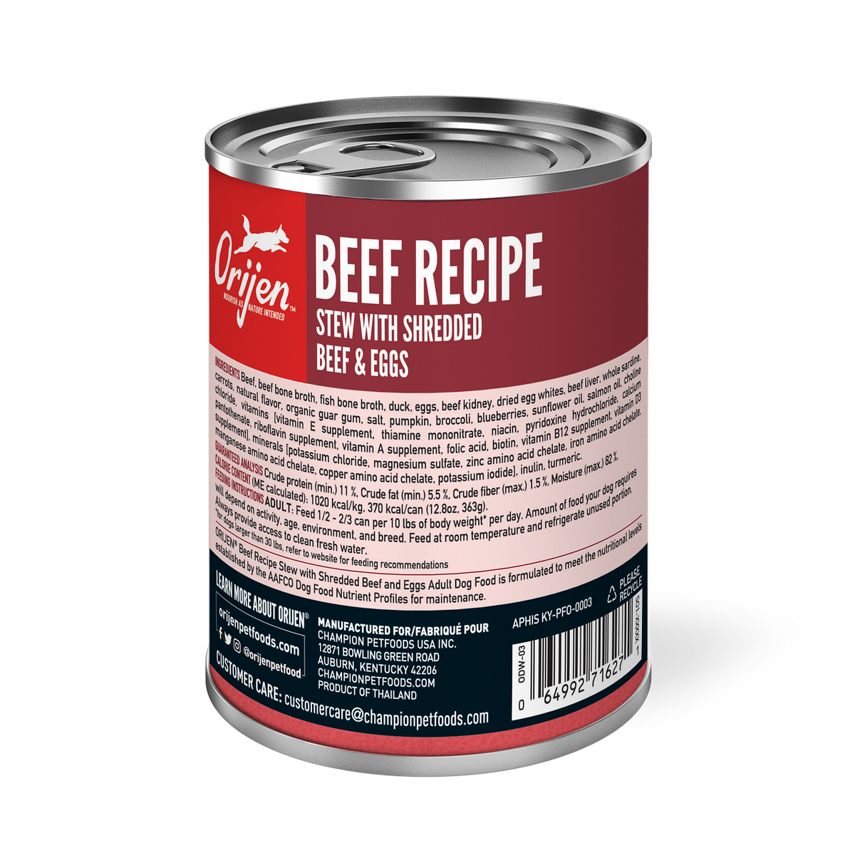Orijen Premium Shredded Beef & Eggs Stew Recipe Canned Dog Food