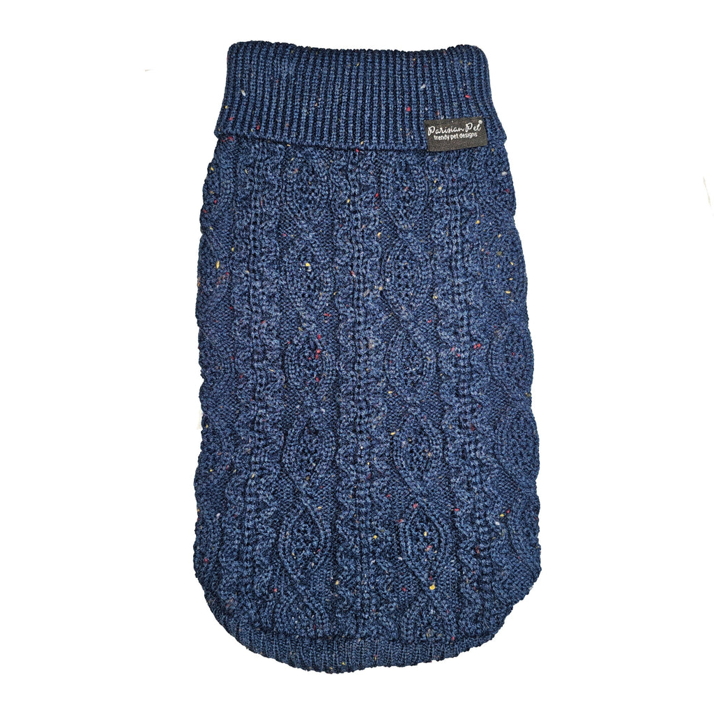 Parisian Pet Pullover Cable Knit Dog Sweater in Navy