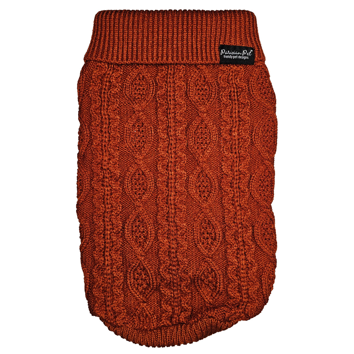 Parisian Pet Pullover Cable Knit Dog Sweater in Terra Cotta