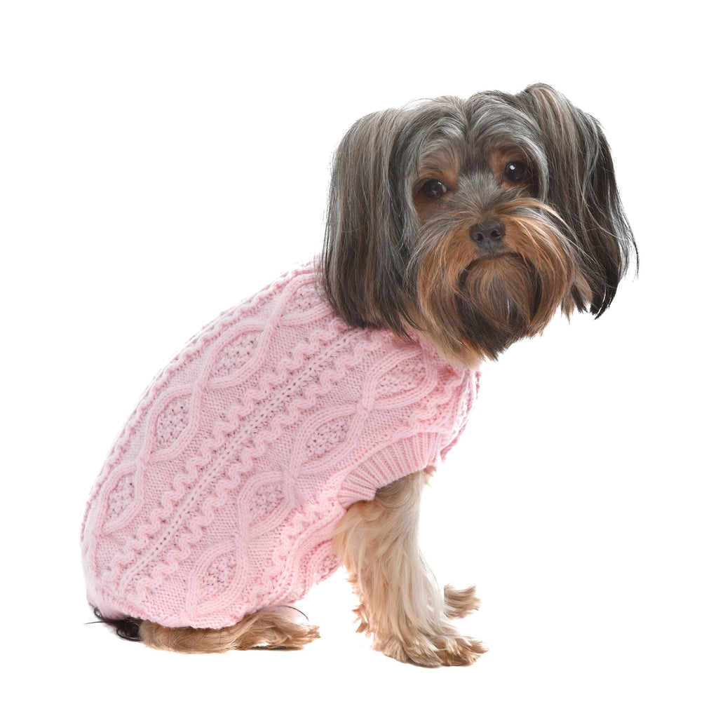 Parisian Pet Pullover Cable Knit Dog Sweater in Pink