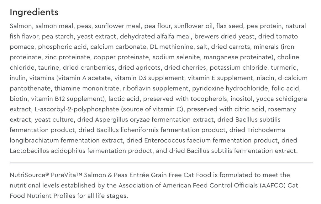 NutriSource PureVita Grain Free Salmon and Peas Dry Cat Food