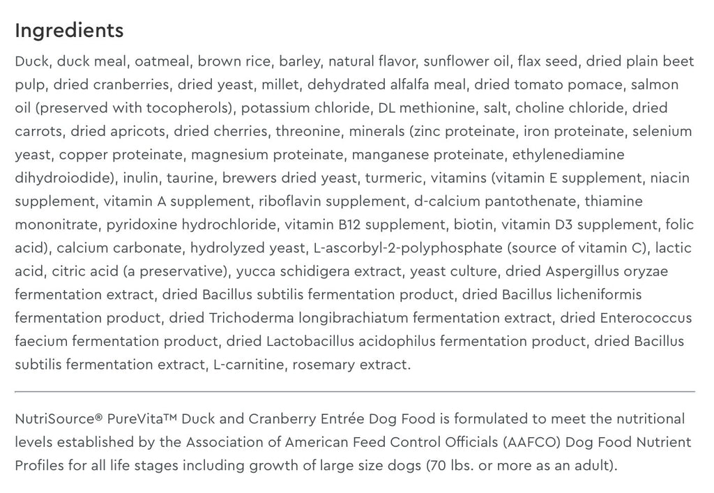 NutriSource PureVita Duck & Cranberry Dry Dog Food