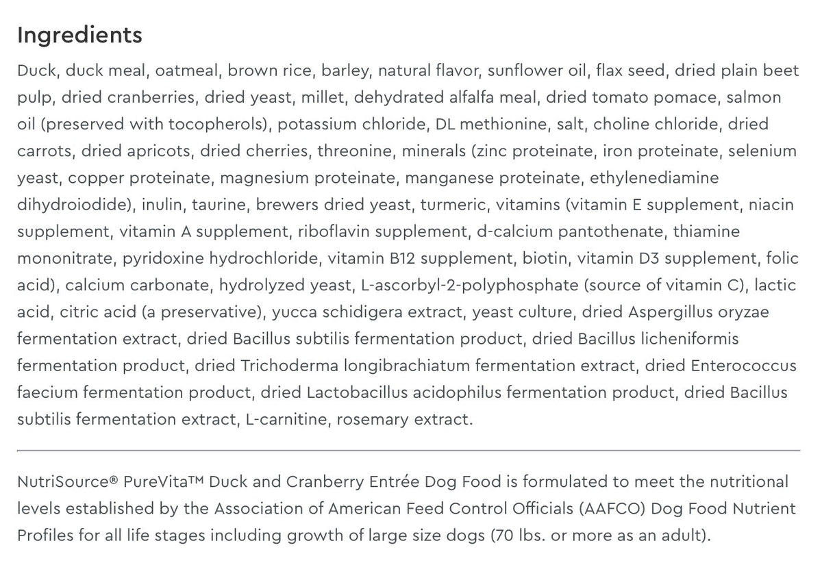 NutriSource PureVita Duck & Cranberry Dry Dog Food