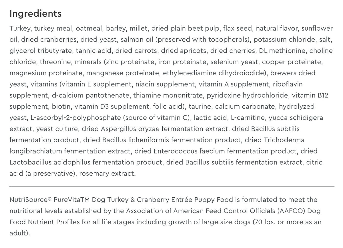 NutriSource PureVita Turkey & Cranberry Dry Puppy Food