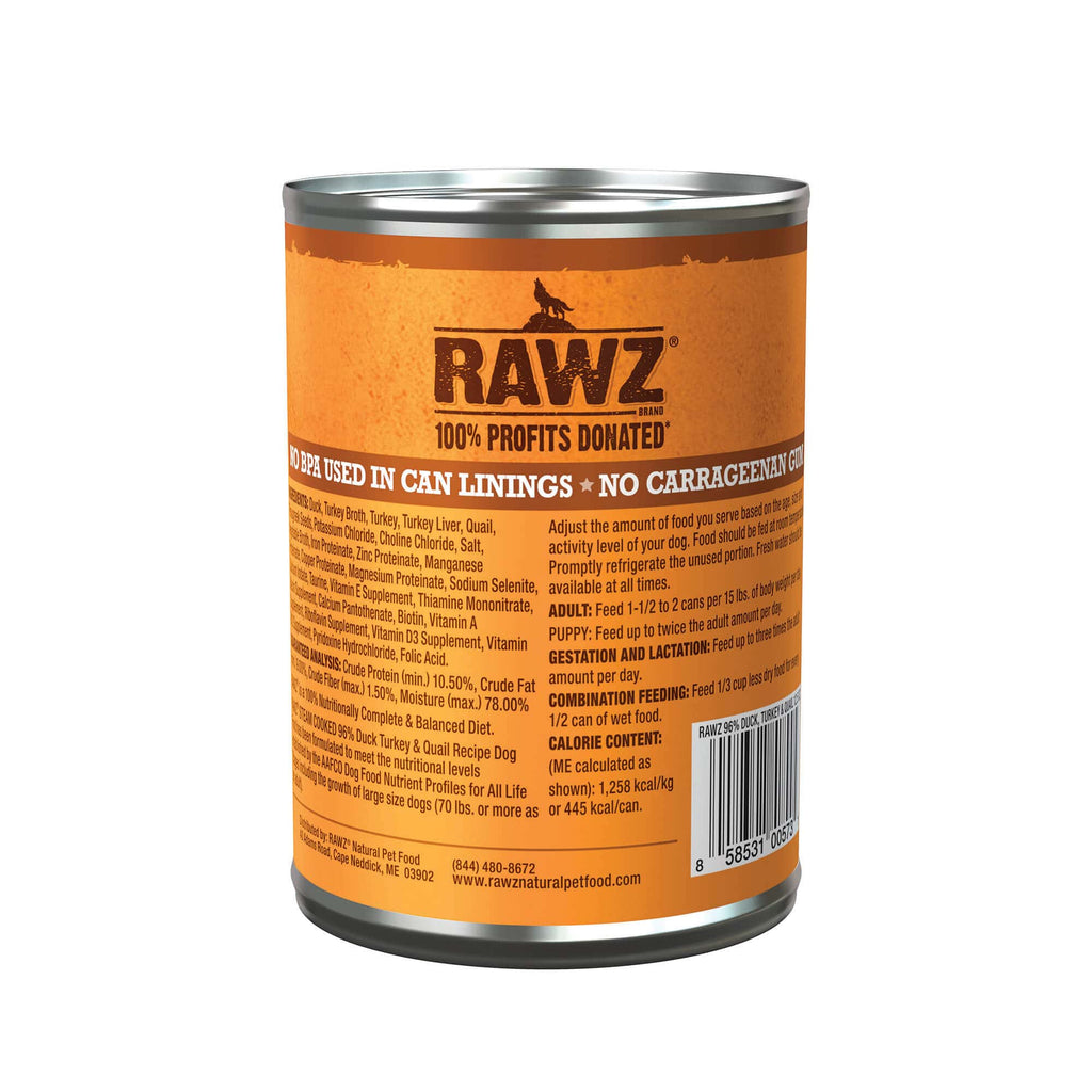 RAWZ 96% Duck Turkey & Quail Canned Dog Food