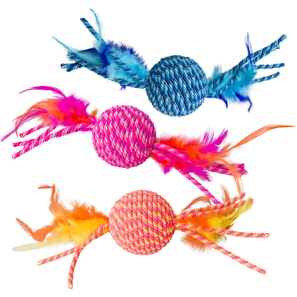 Spot Elasteeez Ball with Feathers Cat Toy Assorted