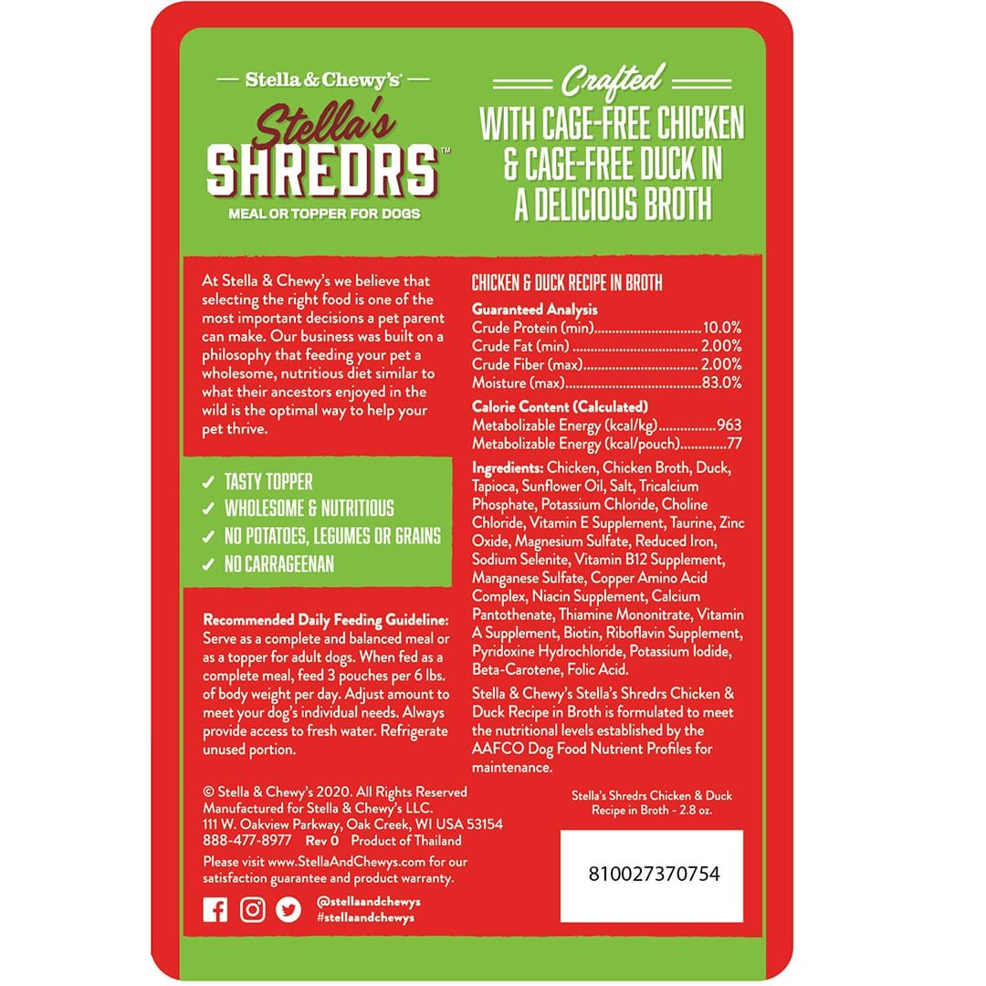 Stella & Chewy's Shredrs Chicken & Duck in Broth Topper for Dogs