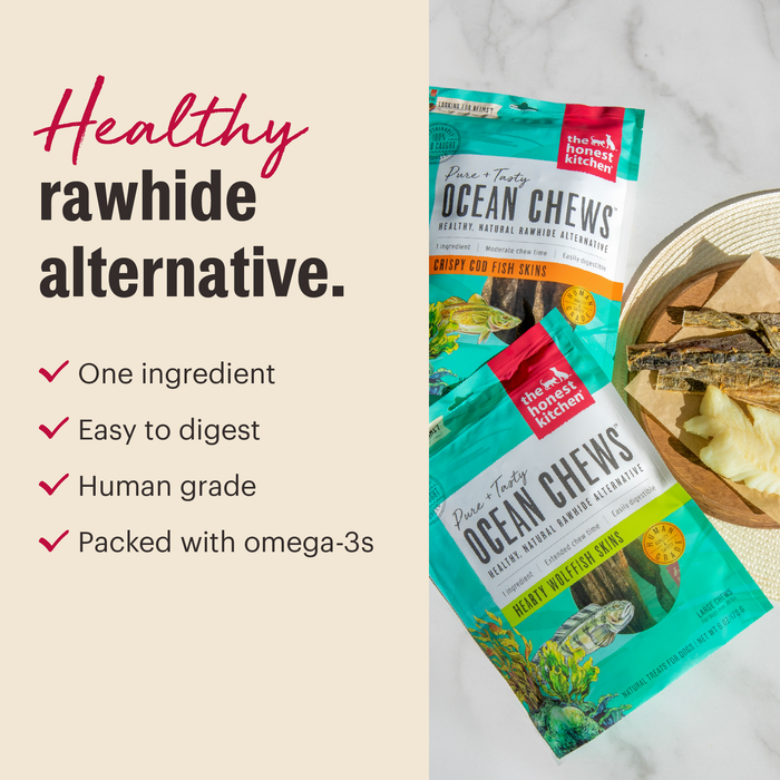 The Honest Kitchen BEAMS Grain Free Ocean Chews Wolffish Skin Dog Treats