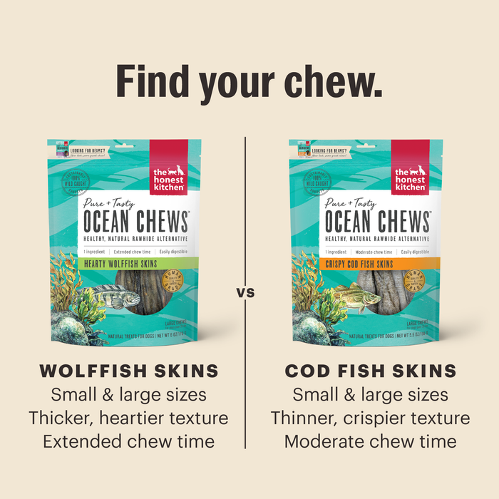 The Honest Kitchen BEAMS Grain Free Ocean Chews Wolffish Skin Dog Treats