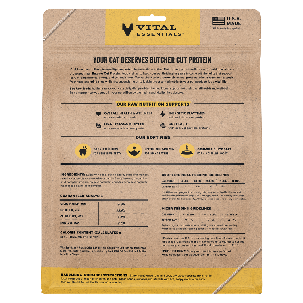 Vital Essentials Freeze Dried Duck Soft Nibs Cat Food