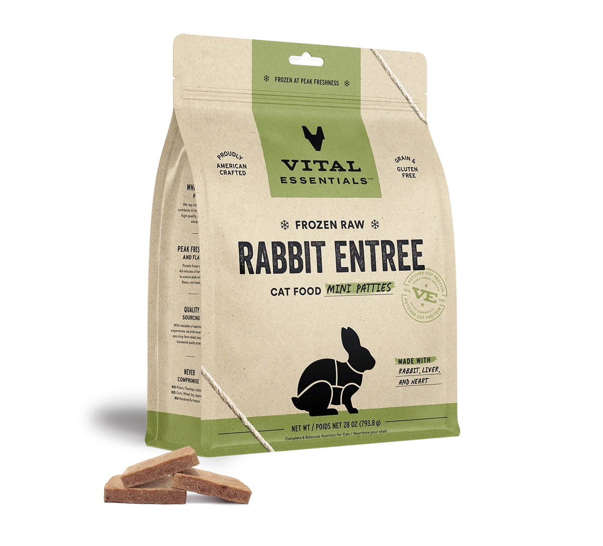 Vital Essentials Frozen Raw Rabbit Entree Mini Patties Cat Food