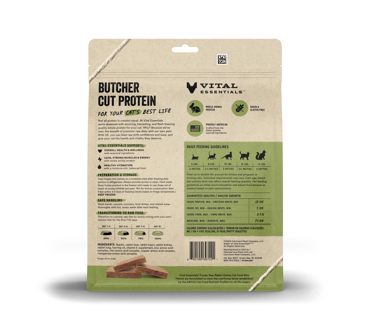 Vital Essentials Frozen Raw Rabbit Entree Mini Patties Cat Food