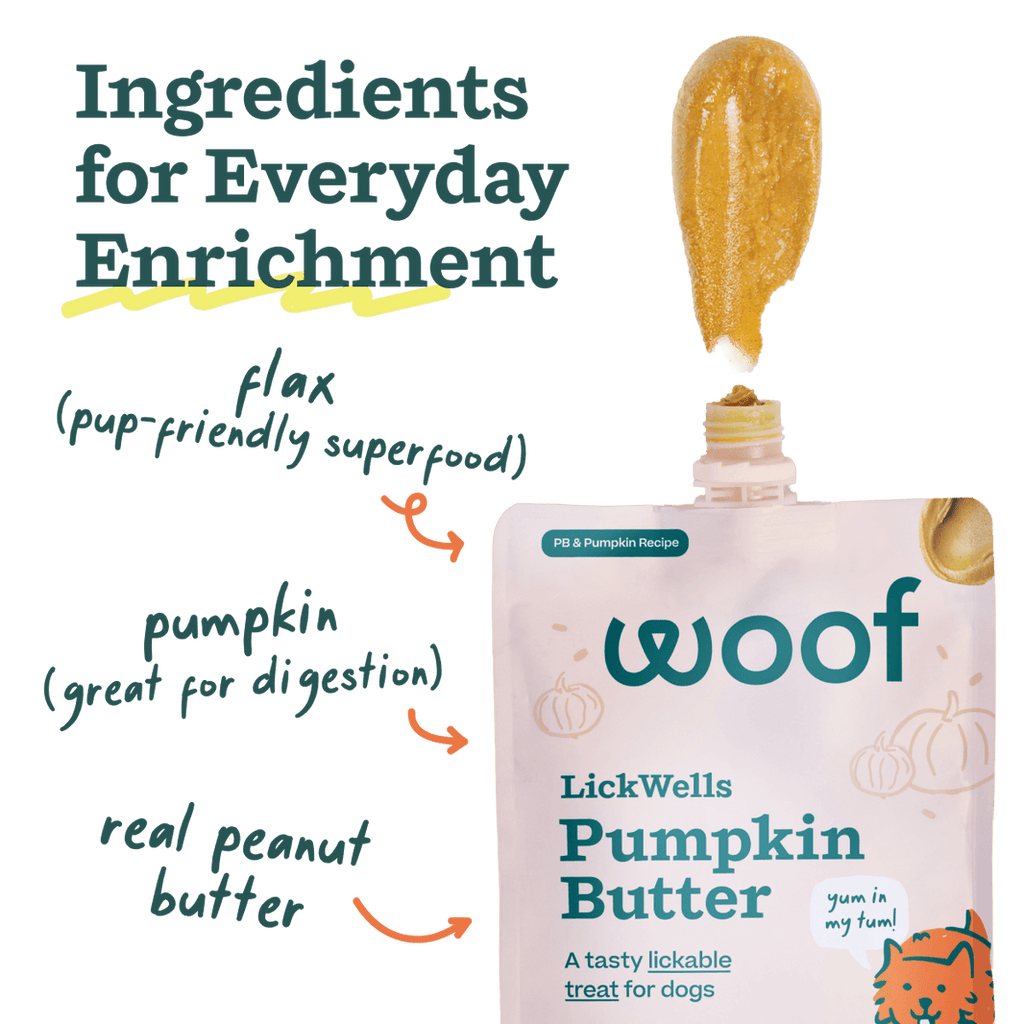 Woof Lickwells Pumpkin Butter Lickable Dog Treat Pouch