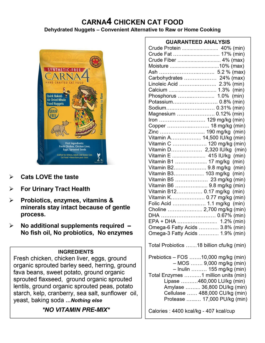 Carna4 Quick Baked Air Dried Grain Free Chicken Dry Cat Food