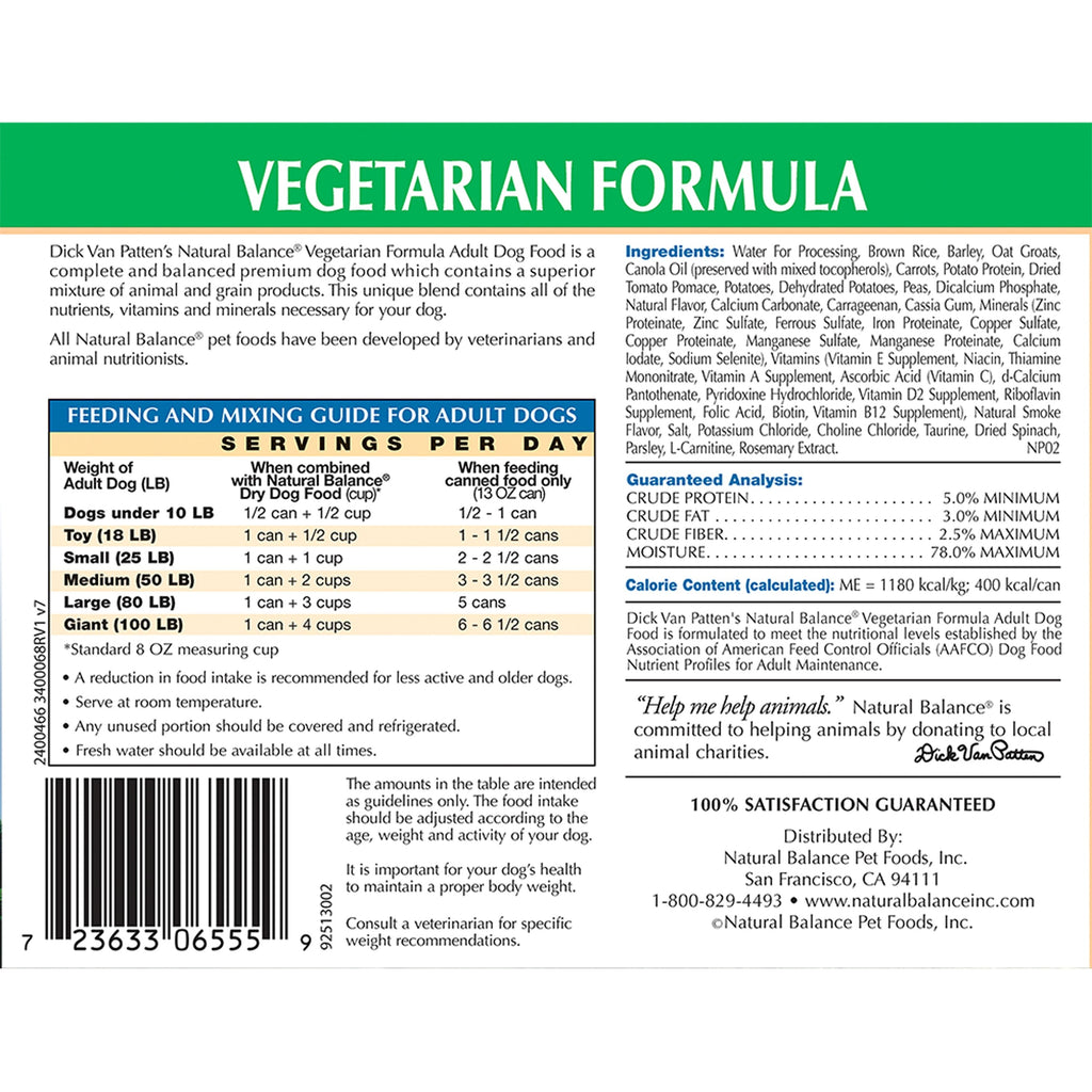 Natural Balance Limited Ingredient Vegetarian Canned Dog Food Recipe Dog Wet