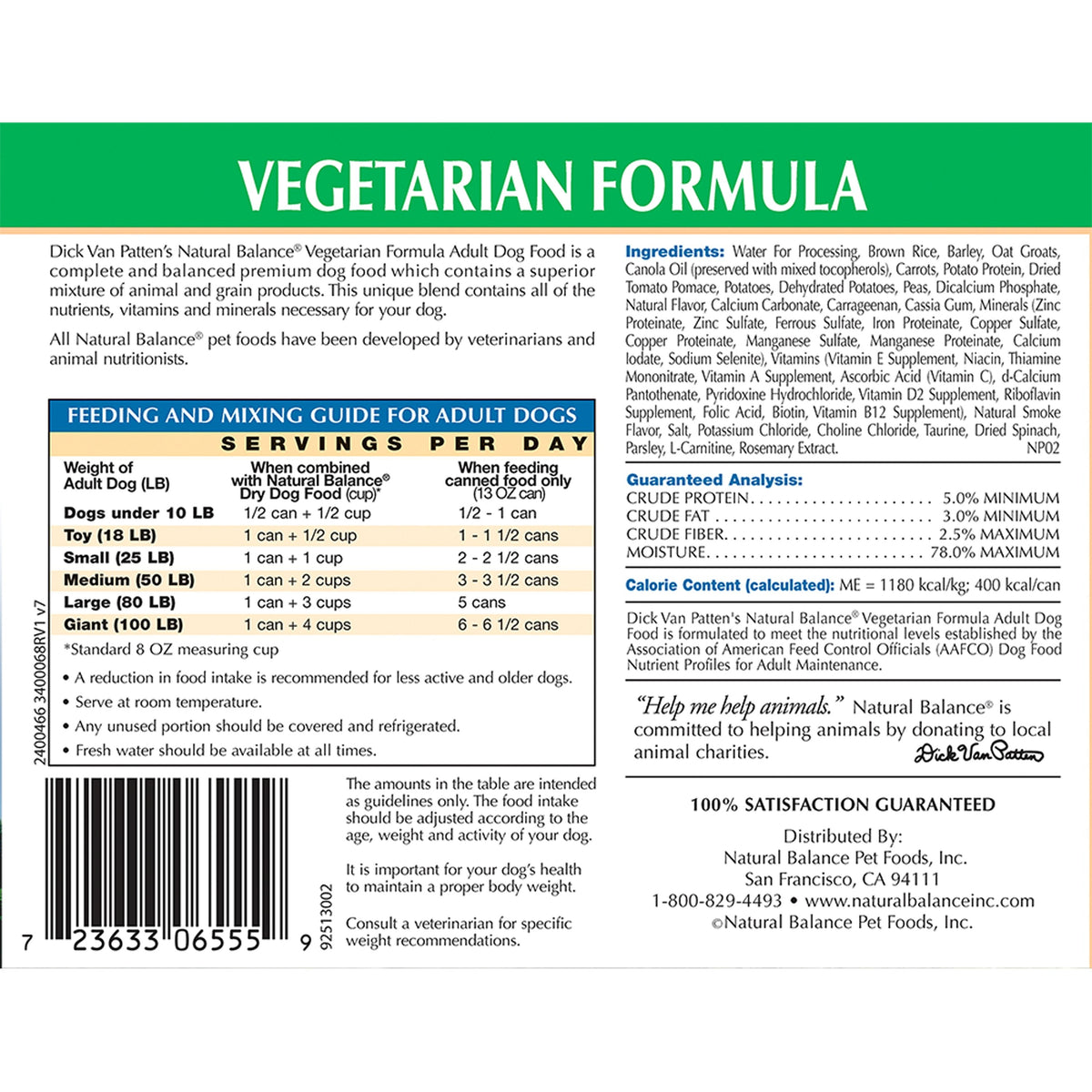 Natural Balance Limited Ingredient Vegetarian Canned Dog Food Recipe Dog Wet