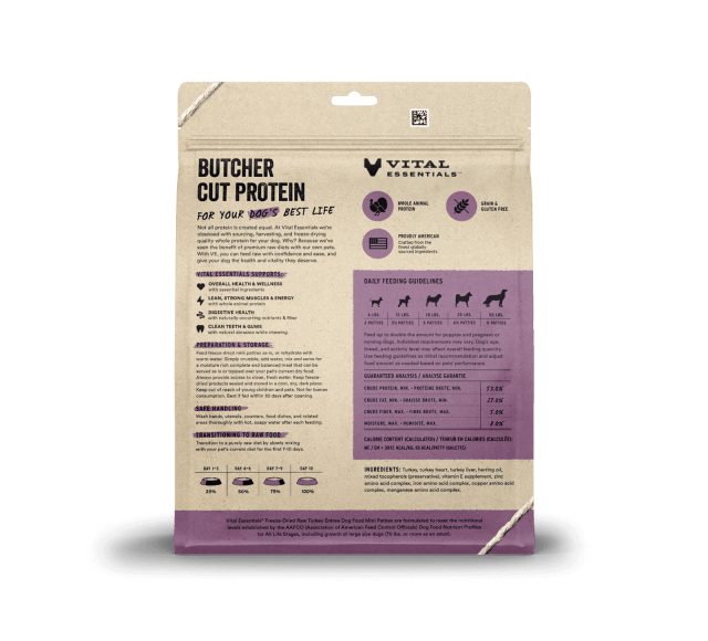 Vital Essentials Freeze-Dried Raw Turkey Entree Dog Food Mini Patties