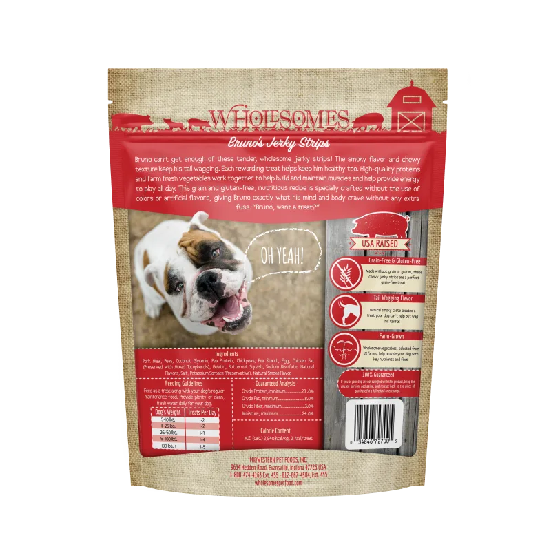 Wholesomes Bruno's Pork Jerky Strips Dog Treats