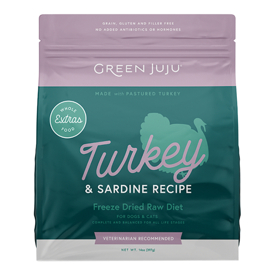 Green Juju Extras Freeze-Dried Raw Turkey & Sardine Recipe for Dogs & Cats