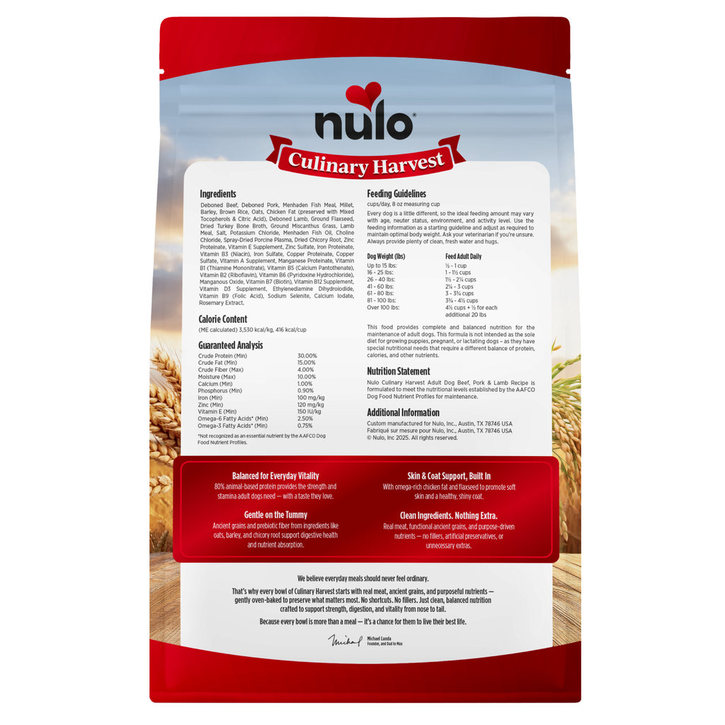 Nulo Culinary Harvest Baked Beef, Pork & Lamb Recipe Dry Dog Food